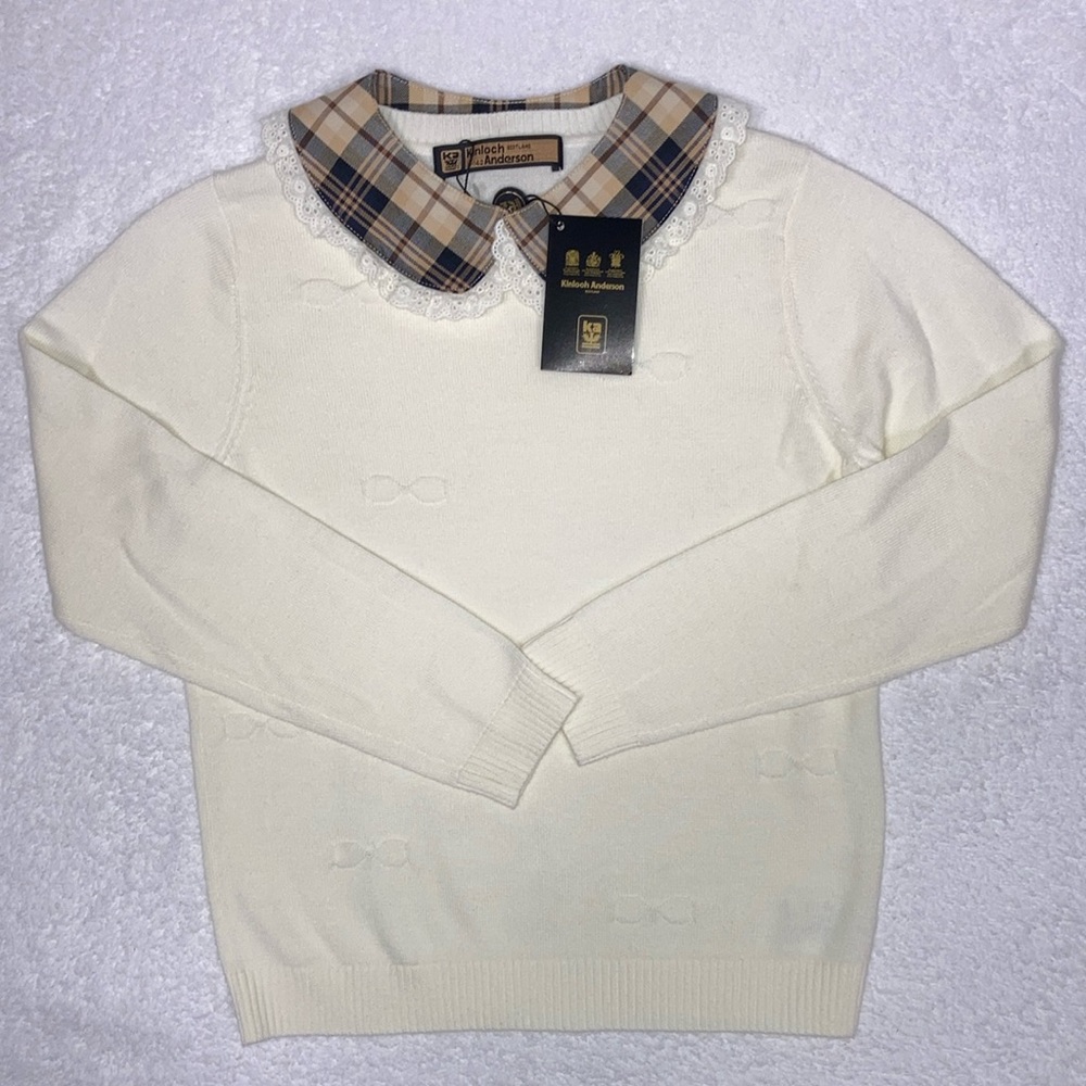 NWT kinloch Anderson removeable plaid lace collar cream colored sweater …